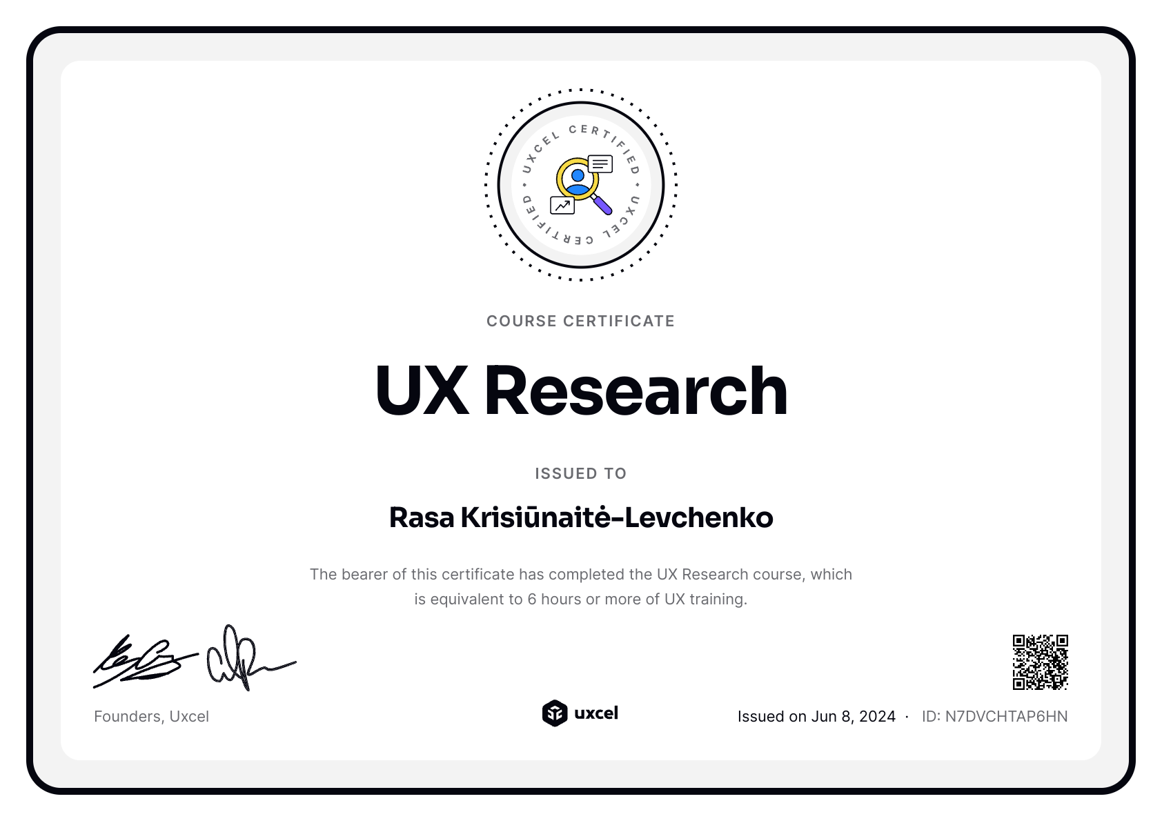 Rasa Krisiūnaitė-Levchenko's certificate